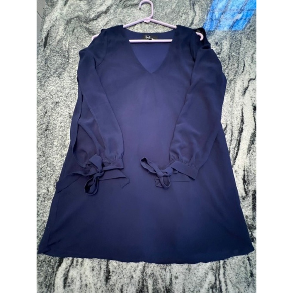 Lulus Shifting Dears Navy Blue Cold Shoulder Shift Mini Dress‎ Size XS